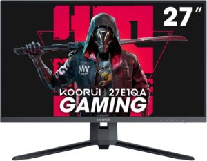 KOORUI 27-inch Gaming Monitor 144Hz QHD(2560 x 1440p) 2K, 1ms, DCI-P3 90% Color Gamut, Adaptive G-Sync, FreeSync Premium, HDMI x 2, DisplayPort, Black, 27E1QA