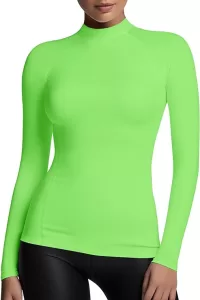 Zengjo Mock Neck Thermal Tops for Women Workout Running Athletic Long Sleeve Base Layer Shirt Light Compression Fleece Lined