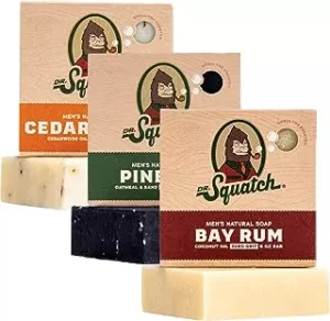 Dr. Squatch All Natural Bar Soap for Men, 3 Bar Variety Pack, Pine Tar, Cedar Citrus and Bay Rum