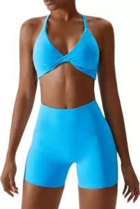 ABOCIW Workout Sets for Women 2 Piece Twist Front Halter Sports Bras High Waist Booty Shorts Exercise Gym Yoga Outfit Brighten Up Your Wardrobe: Vibrant Colors Collection