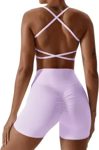 IWEMEK Women's Workout Sets 2 Piece Yoga Outfits High Waisted Yoga Leggings Shorts and Sports Bra Gym Clothes Tracksuit