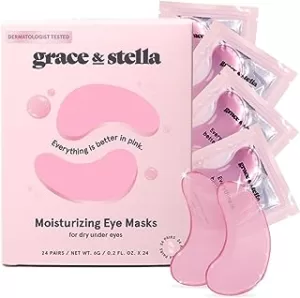 grace & stella Award Winning Under Eye Mask (Pink, 24 Pairs) Reduce Dark Circles, Puffy Eyes, Undereye Bags, Wrinkles - Gel Under Eye Patches - Gifts for Mom - Vegan Cruelty-Free Self Care