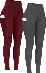 PHISOCKAT 2 Pack High Waist Yoga Pants with Pockets, Tummy Control Leggings, Workout 4 Way Stretch Yoga Leggings