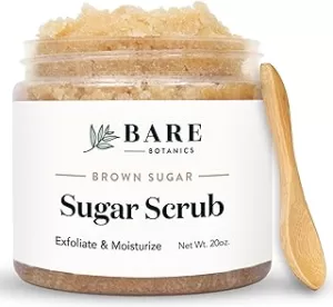 Bare Botanics Brown Sugar Body Scrub 20oz | Made in Madison, WI | All Natural Sugar Exfoliator w/Skin Loving Moisturizers | Vegan & Cruelty Free | Gift Ready Packaging w/a Cute Wooden Spoon