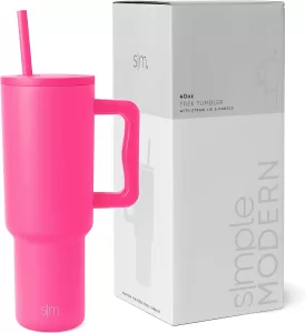 Simple Modern 40 oz Tumbler with Handle and Straw Lid | Insulated Cup Reusable Stainless Steel Water Bottle Travel Mug Cupholder Friendly Gifts for Women Him Her Trek Collection Raspberry Vibes