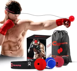 Boxing Reflex Balls Set of 4 – Boxing Ball MMA Gear of with Varying Weights with Adjustable Headband and 4 Spare Strings to Improve Speed and Hand-Eye Coordination for Men, Kids Boxing Equipment