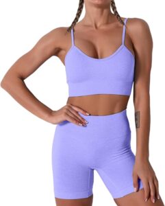 Women Seamless Yoga Set 2 Piece Workout Sport Bra with High Waist Shorts Legging Outfit Tracksuit.JNINTH