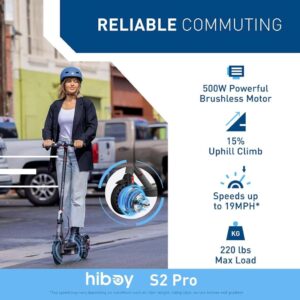 Hiboy S2 Pro Electric Scooter, 500W Motor, 10" Solid Tires, 25 Miles Range, 19 Mph Folding Commuter Electric Scooter for Adults (Optional Seat)